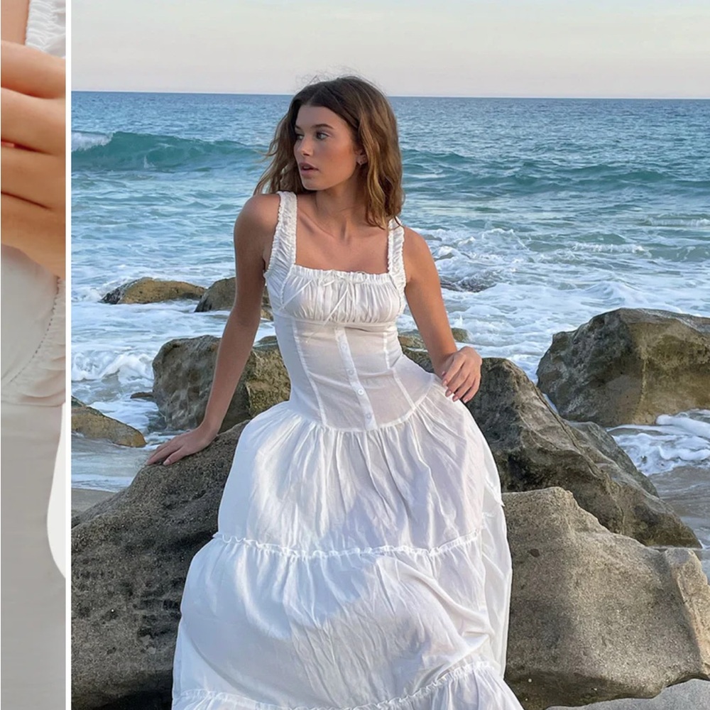 NWOT Frankie's Bikinis Christabelle Ruffle Maxi Dress White XS